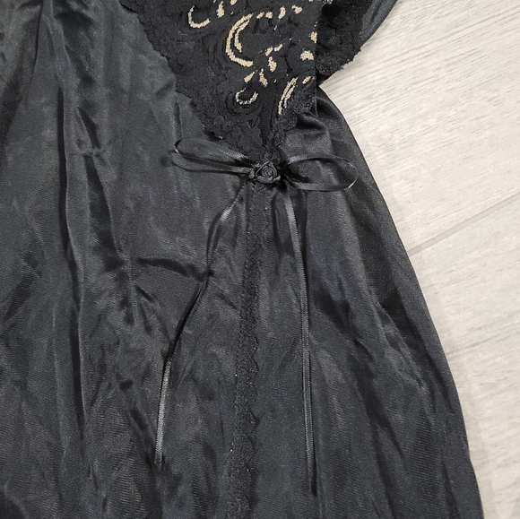 Vintage Slip Dress Maxi Lace Black Gold Y2K Sexy Bows Fashion Bug Size Large - Picture 3 of 11